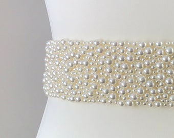 Wide Imitation Pearl Bridal Belt: Clasp or Sash, 1.75 display picture 1