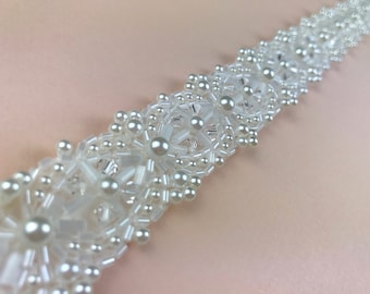 Pearl And Crystal Bridal Belt, Narrow Bridal Belt, Pearl Belt, Bridal Sash Pearl, Sparkly Wedding Belt, Bridal Belt Clasp  - VICTORIA.