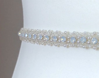 Narrow Bridal Belt With Clasp, White Opal Belt, Bridal Sash, Wedding Belt, Pearl Belt, Moonstone Belt - EDEN