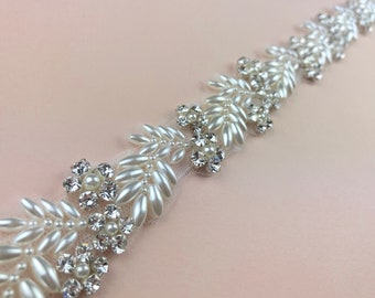 Floral Bridal Belt, Floral Bridal Sash, Pearl Bridal Belt, Sparkly Bridal Belt, Clasp Belt, Made To Measure - VALENTINA