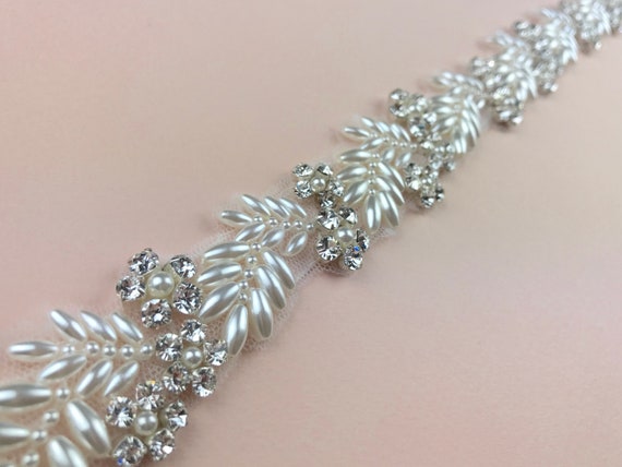 Floral Pearl Bridal Belt: Sparkly Diamante Wedding Sash 