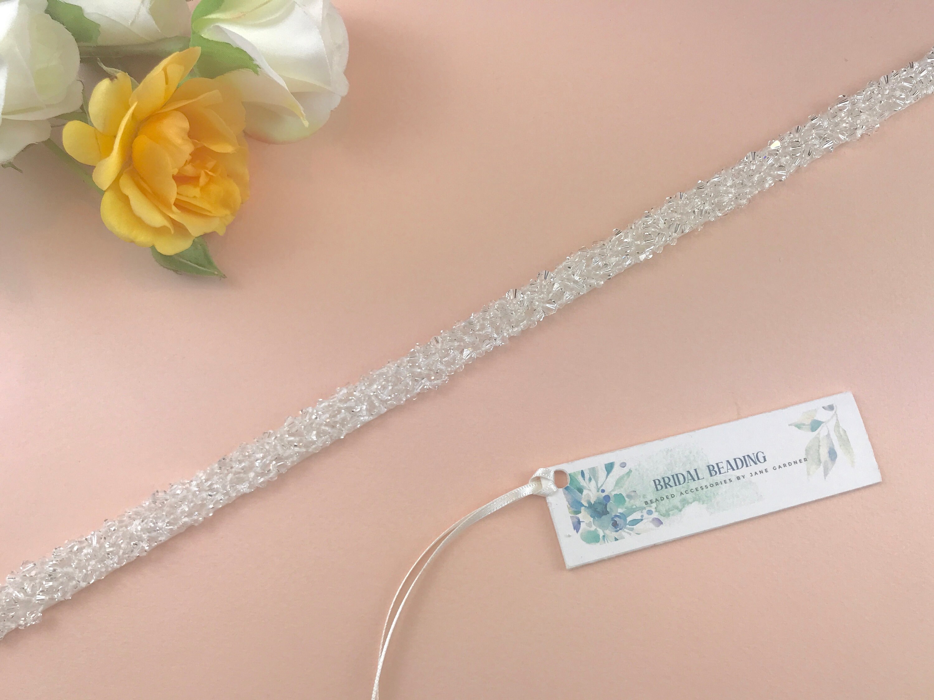 Vow’D clear bead sash- bridal wedding belt Crystal Bridal Belt: Clear Glass Bead Sash, Made to Measure  main image 3
