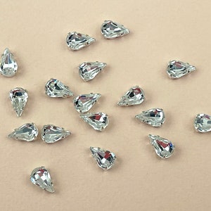 10 x 6mm Crystal Pears in sew on settings, sew on stone, fancy stone in setting, Preciosa pear, crystal pear