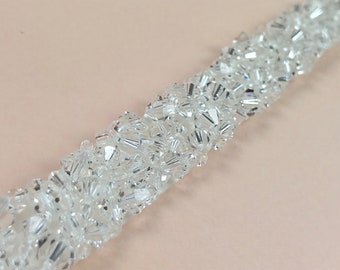 Clear Crystal Belt, Clear Crystal Sash, Glass Bridal Belt, Clasped Bridal Belt, Thin Bridal Belt - Made To Measure - NEVE