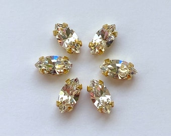 Gold Setting Crystal Navettes: 10x5mm Marquise Sew-On Stone, Preciosa