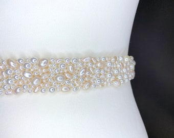 Handmade Blue Canvas Fabric Pearl Bridal Belt - Etsy display picture 2