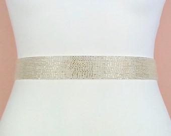 Silver Bugle Bead Belt, Silver Bead Sash, Silver Bridal Belt, Silver Wedding Belt, Sash Belt, Made To Measure Belt - SILVER ASTRID