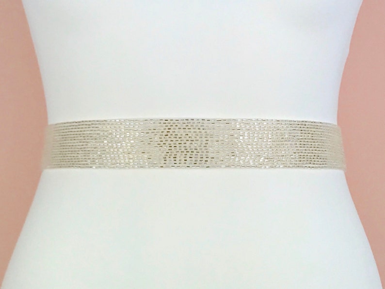 Silver Bugle Bead Belt Silver Bead Sash Silver Bridal Belt Etsy