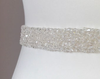 Ceinture en cristal transparent, ceinture ferlée pleine longueur, ceinture nuptiale, ceinture nuptiale, ceinture de mariée en cristal, ceinture en cristal, sur mesure - ISABELLE