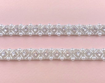 Pair Of Skinny Silver And Pearl Attachable Beaded Straps, Wedding Dress Straps, Beaded Straps, Sparkly Straps, Narrow Straps  - MATILDA