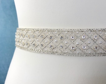 Bridal Belt, Bridal Sash, Silver Belt, Diamante Wedding Sash, Crystal Sash - Made To Measure in UK - AMELIE