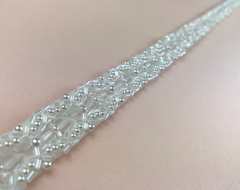 Narrow Bridal Belt, Pearl Belt, Pearl Sash, Thin Wedding Belt, Skinny Wedding Sash, Bridal Headband, Made To Measure - EMMA