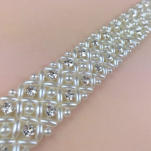 Pearl Trim and Rhinestone Beaded Lace Trim for Wedding Belt, Straps, Jewelry or Costume Design