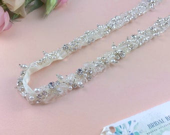 Pearl, Crystal And Diamanté Bridal Belt, Sparkly Bridal Belt, Pearl Bridal Belt, Wedding Belt, Wedding Dress Belt, Wedding Sash - CHERYL