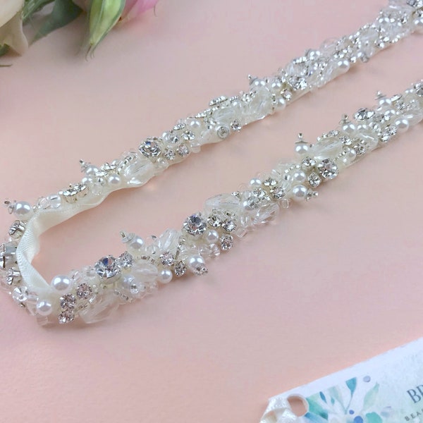 Pearl, Crystal And Diamanté Bridal Belt, Sparkly Bridal Belt, Pearl Bridal Belt, Wedding Belt, Wedding Dress Belt, Wedding Sash - CHERYL