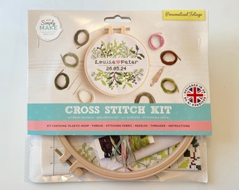 Personalised Wedding Cross Stitch Kit | Custom Names & Date | DIY Embroidery Set | Romantic Wedding Gift | Beginner Stitch Kit