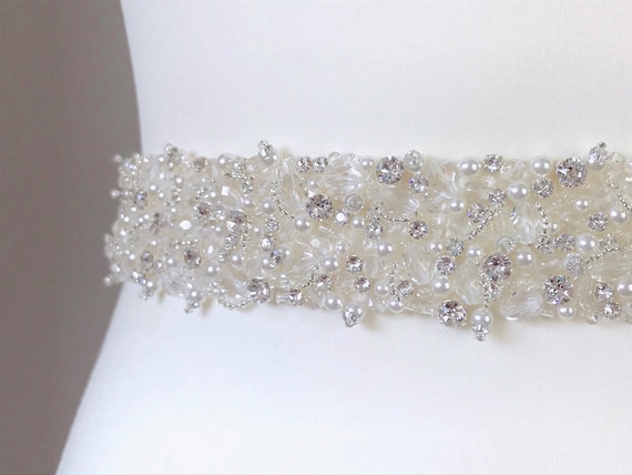 Pearl & Crystal Bridal Belt: Diamanté Wedding Dress Sash  display picture 3