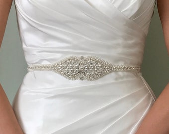 Pearl And Diamante Bridal Belt, Pearl Sash, Pearl Belt, Bridal Belt, Wedding Dress Belt, Silver Belt, Sash Belt, Bride Headband - GEORGIA