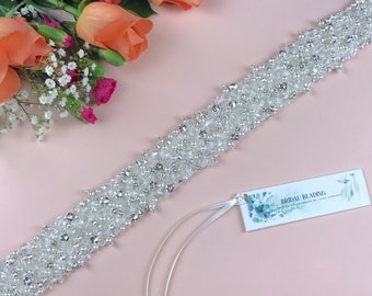 Pearl, Crystal And Diamanté Bridal Belt, Pearl Belt, Pearl Sash, Wedding Dress Belt, Bridal Belt Silver, Made To Measure - RUBY