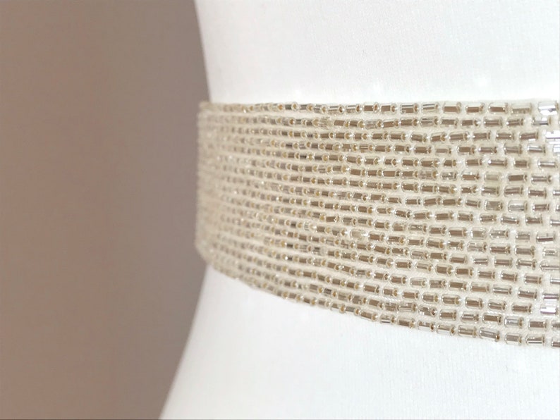 Silver Bugle Bead Belt Silver Bead Sash Silver Bridal Belt Etsy