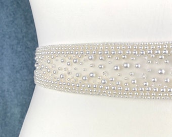 Pearl Bridal Belt, Pearl Sash, Sparkly Belt, Wedding Dress Belt, Pearl Wedding Belt 1.5 Inches Wide - ALICE