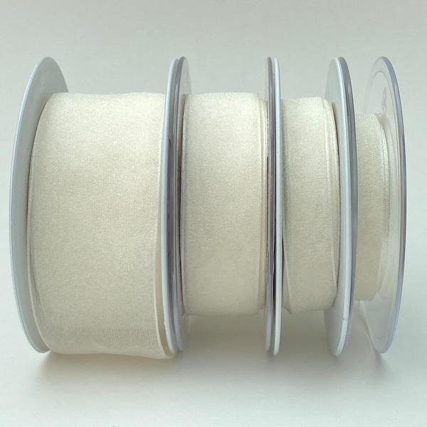 Bridal White (Ivory) (Shade 419) Berisford Super Sheer Organza Ribbon. 10mm - 40mm Made In UK