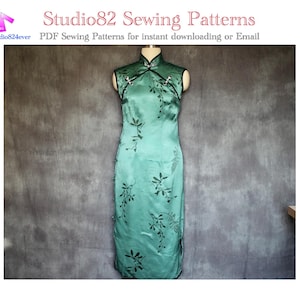 Digital PDF Sewing pattern of Sleeveless Double Diagonal Plackets Cheongsam Gown