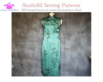 Digital PDF Sewing pattern of Sleeveless Double Diagonal Plackets Cheongsam Gown