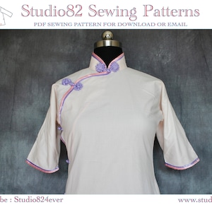 Authentic Traditional 3/4 Sleeves Cheongsam Gown Pattern,A-POC Pattern with tutorial in Chinese