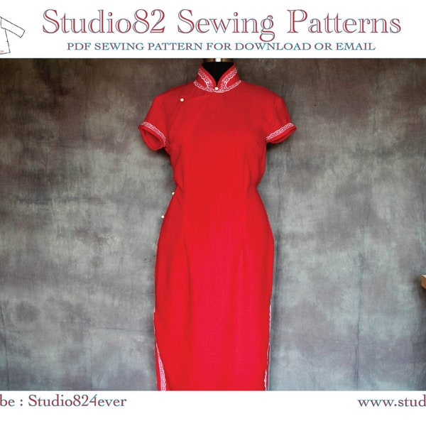 9.5cm short sleeve cheongsam sewing pattern/ qipao sewing pattern/PDF sewing pattern