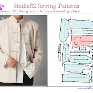 Authentiek tangpak/Chinees jasje/tangzhuangpatroon voor heren (met video- en pdf-tutorial), maat XXS ~ 10XL