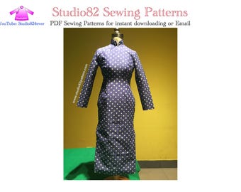 Cheongsam Sewing Pattern: Long Sleeve Qipao with Bust Darts (PDF)