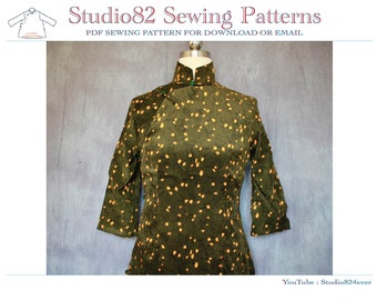 Square-stand collar cheongsam PDF sewing pattern (three-quarter sleeve)