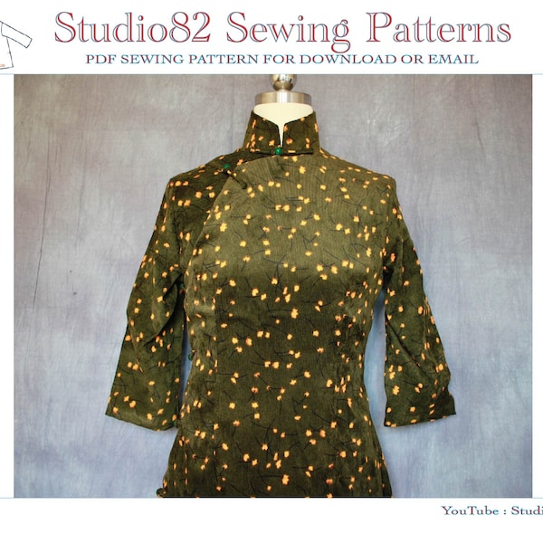 Square-stand collar cheongsam PDF sewing pattern (three-quarter sleeve)