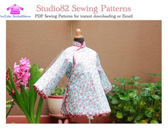Digital Sewing Pattern: Traditional Chinese Side-slit Qipao (Cheongsam) Top (One-piece Continuous Cut)