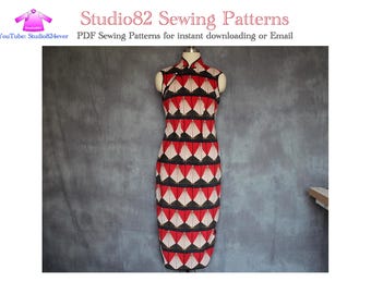 PDF Sewing Pattern of Hong Kong-style Cheongsam with a Pointed Bust and Sleeveless Design