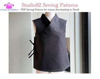 Digital Sewing Pattern of Shaolin Temple Style of Mens Sleeveless Wrap Vest