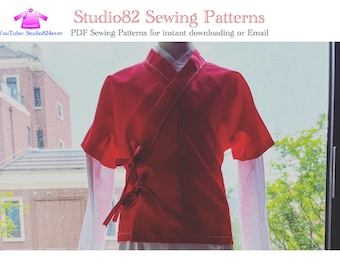 PDF Sewing Pattern of Half Sleeve Coat with Cross Collar/Hanfu Pattern