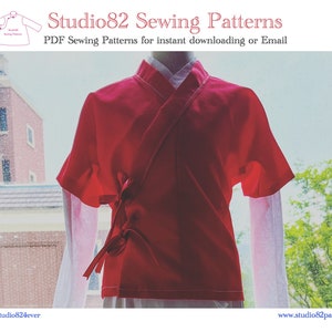 PDF Sewing Pattern of Half Sleeve Coat with Cross Collar/Hanfu Pattern