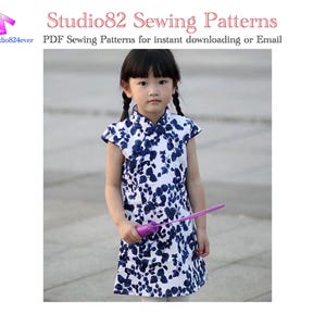 Digital Sewing Pattern: Girls&#39; Knee-Length Cap Sleeve Qipao Dress with video/PDF tutorial