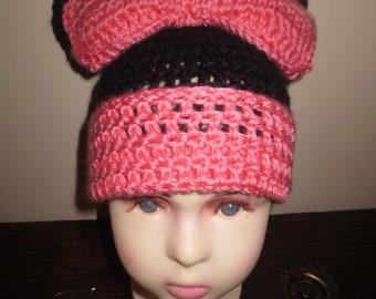 Large Bow| Mouse | Crochet | Hat | Black and Pink | Soft | Beanie | Girls | Cute | Fun | Inspired | Dress Up | Costume | Comfy | Minnie
