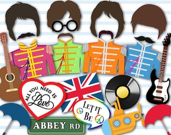 Printable Rock Star Photo Booth Props, Rock Star Party Photo Booth Props, Instant Download Beatles Inspired Party Photobooth Props 0028