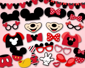 Printable Mickey Mouse PhotoBooth Props, Red Minnie Photo Booth Props, Minnie and Mickey Party Props, Mickey Minnie Birthday Party Prop 0412