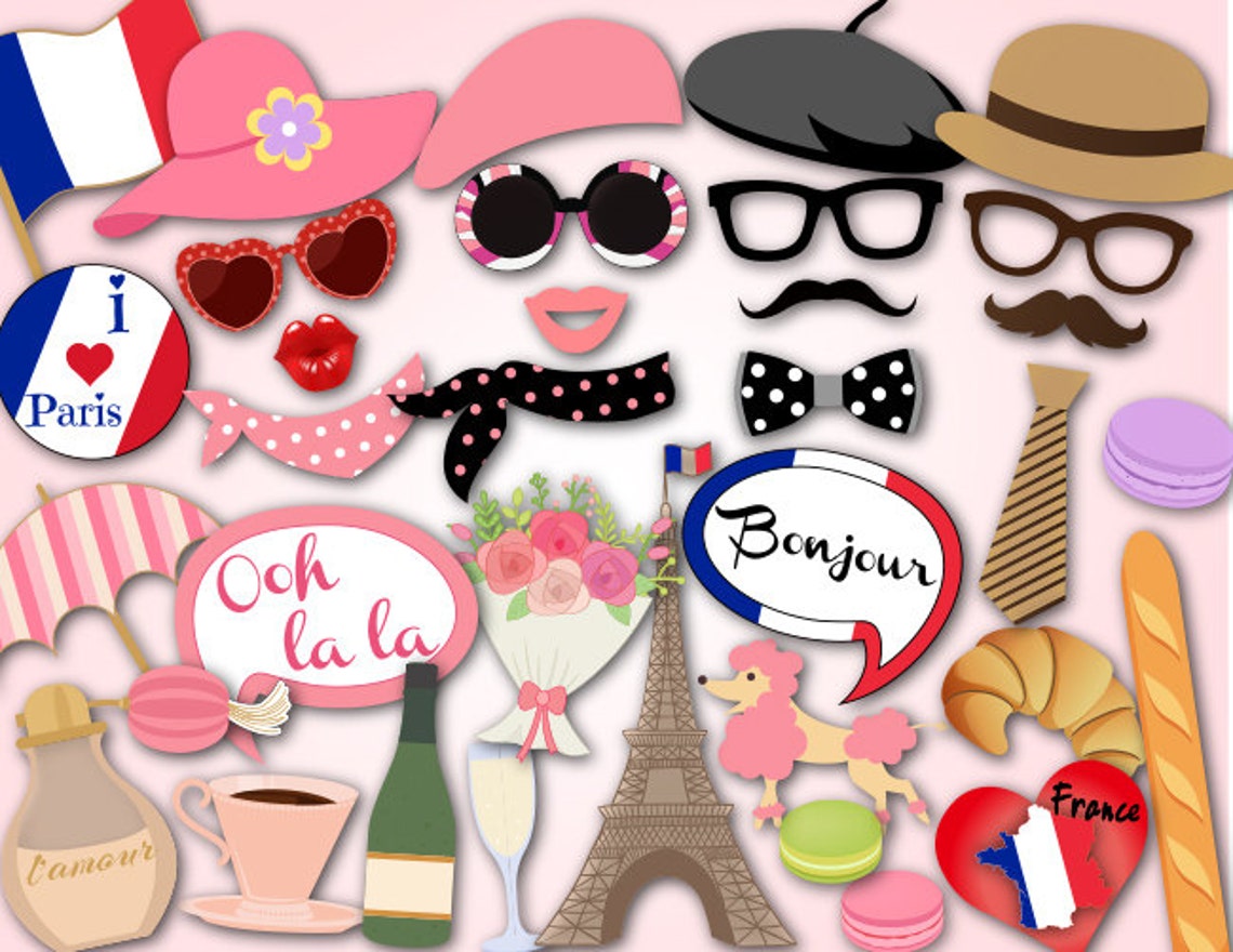 Printable French Party Photo Booth Props Paris Inspired Photo Etsy
