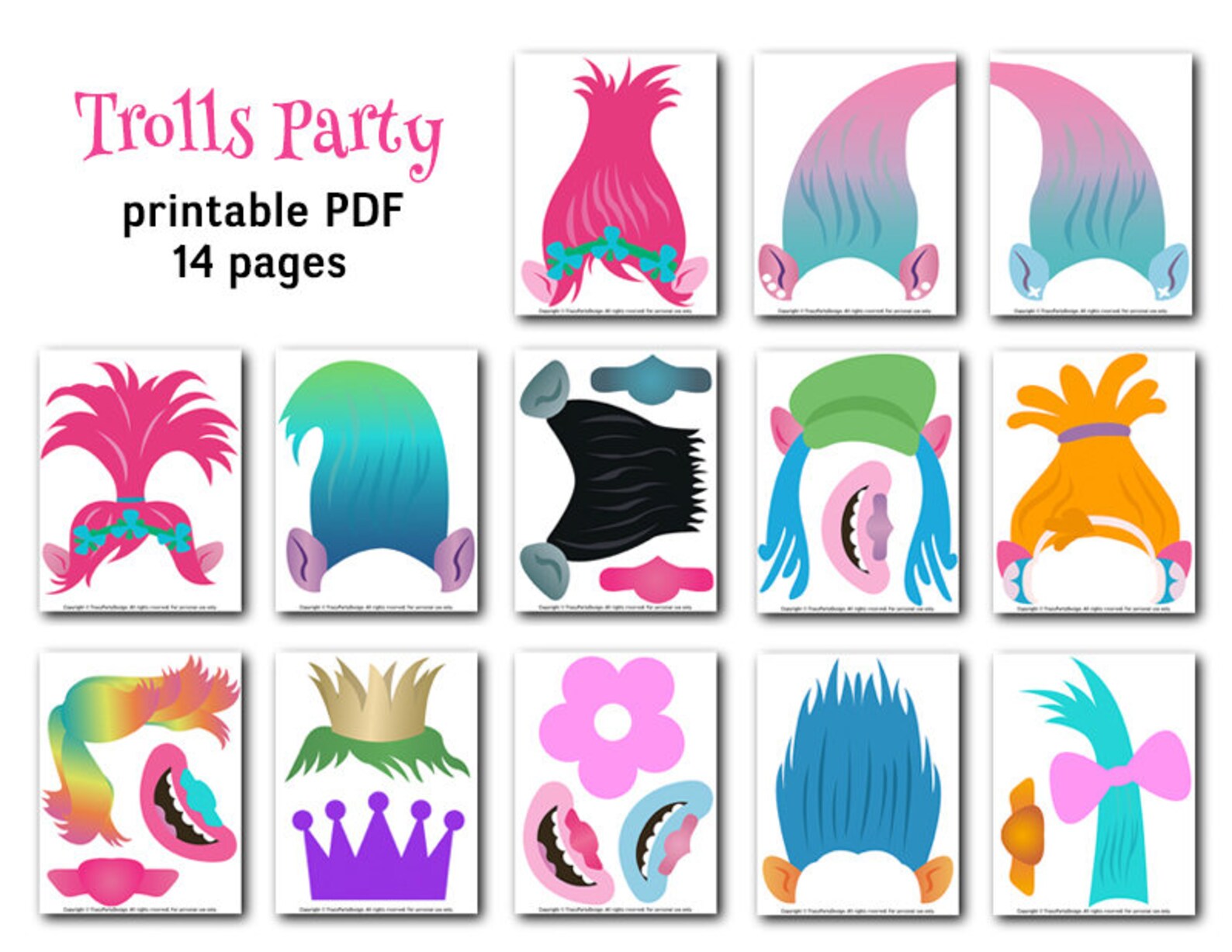 Printable Trolls Photo Booth Props Instant Download Trolls | Etsy