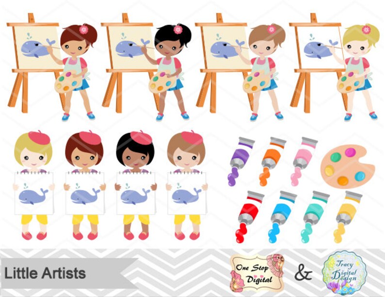 Digital Little Artist Clipart Little Girl Artist Clip Art Etsy