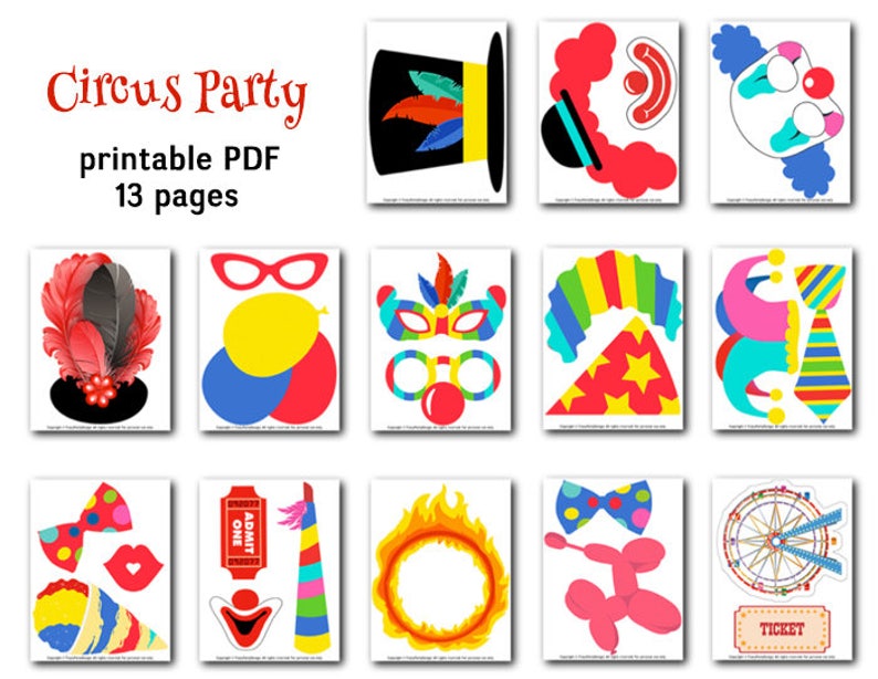 Clown Party Props Printable Carnival Party Photo Booth Props 0373 Circus Party Digital PhotoBooth Props Circus Clown Photo Booth Props