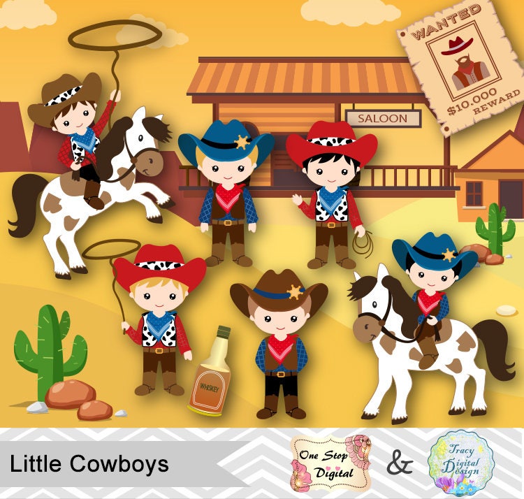 Vaquero digital Clip Art vaqueros digital Clipart lindo niño | Etsy