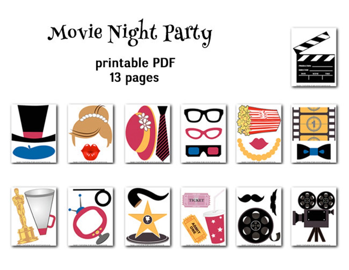 Printable Movie Photo Booth Props Movie Night Photo Booth Etsy