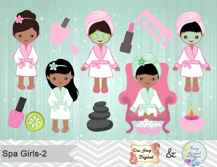 African American Spa Girl Digital Clipart Spa Girls Clip Art | Etsy
